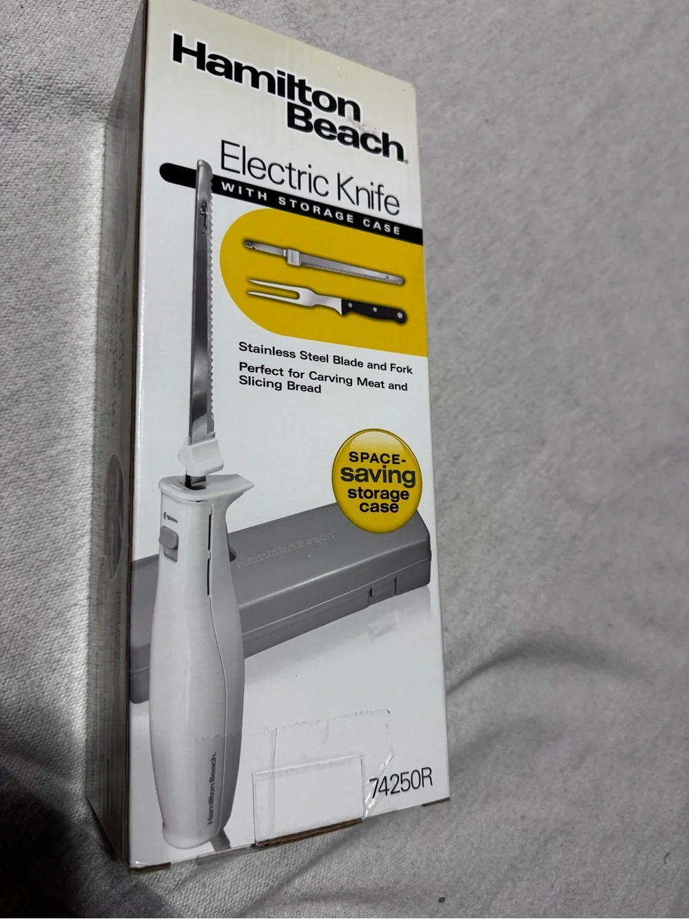 Hamilton Beach Electric Knife in White and Gray with Yellow Accent